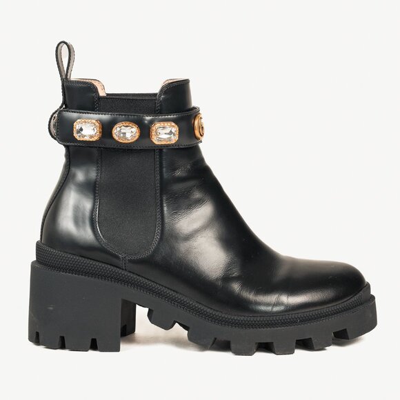 Gucci Black Trip Crystal-Embellished Block Heel Chelsea Boots - Picture 1 of 11